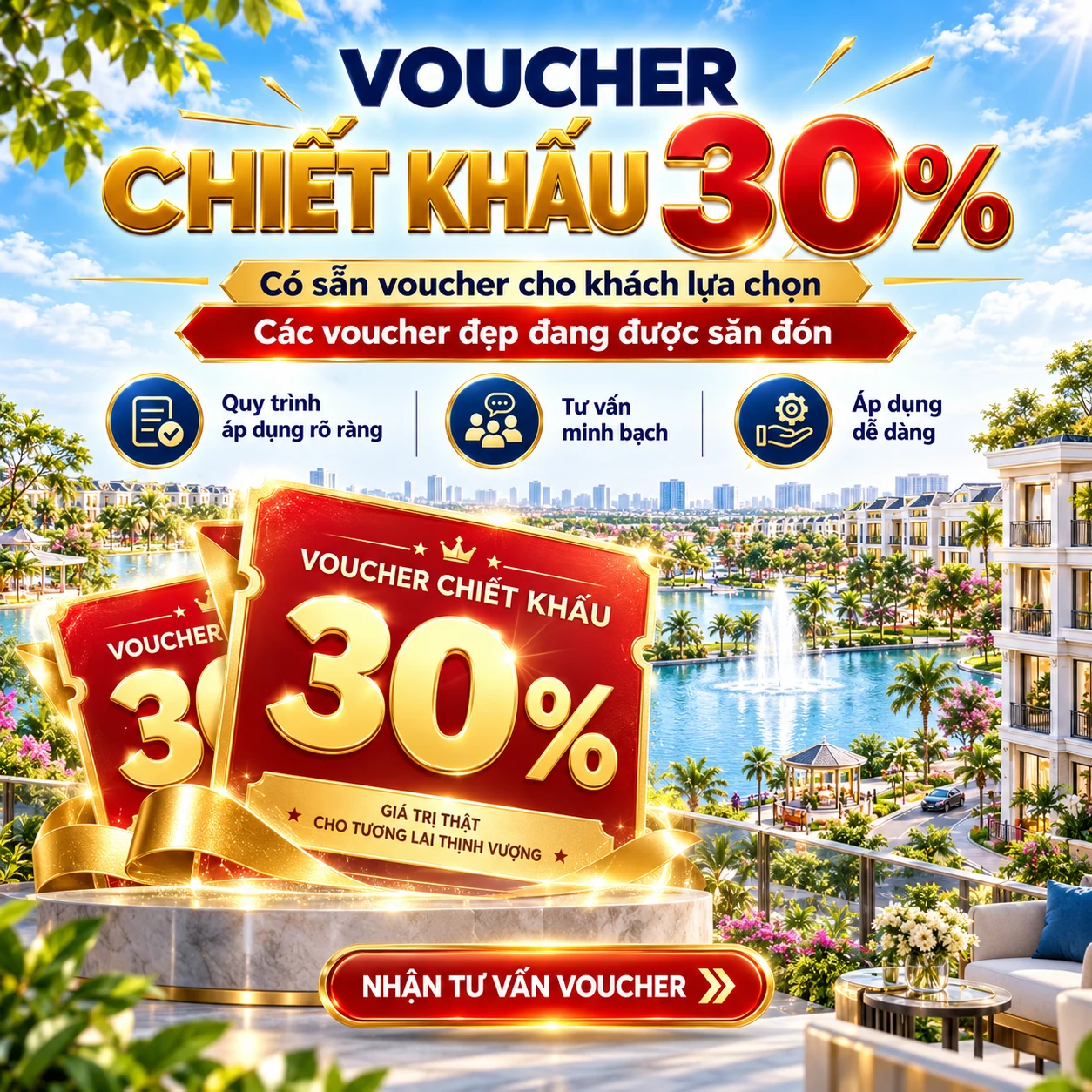 Hình minh họa voucher chiết khấu 30% cho nội dung tư vấn Vinhomes Hóc Môn